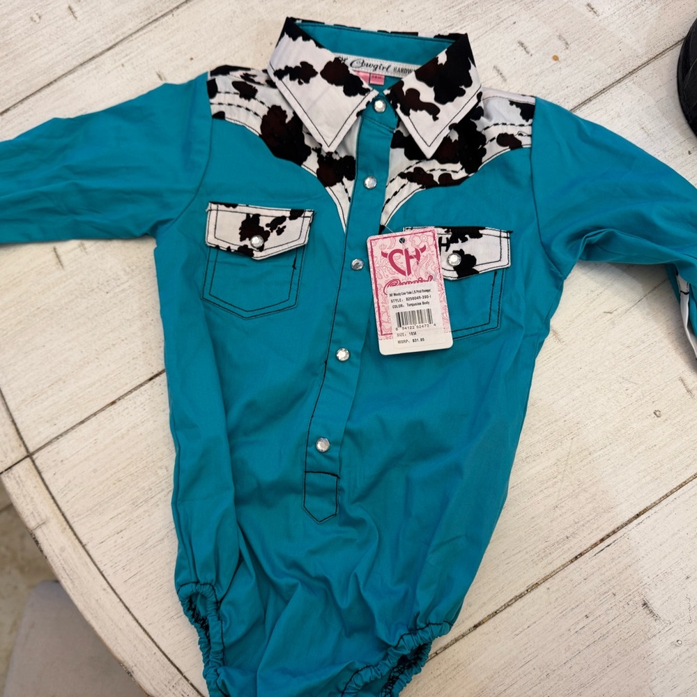 Cowgirl Hardware Girls Size 18M Turquoise and Cow Shirt/Onesie New with Tags